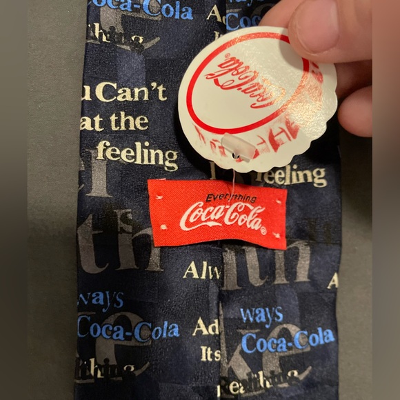 Vintage Coca Cola Collectible Necktie Print Black Gray Blue Men's Tie NWT Silk - Picture 2 of 6